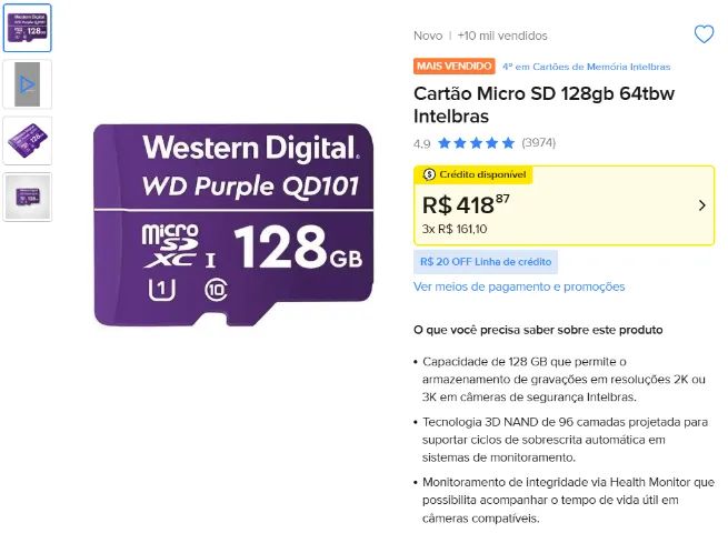 Cartão Micro SD 128gb 64tbw - Intelbras - Foto 4