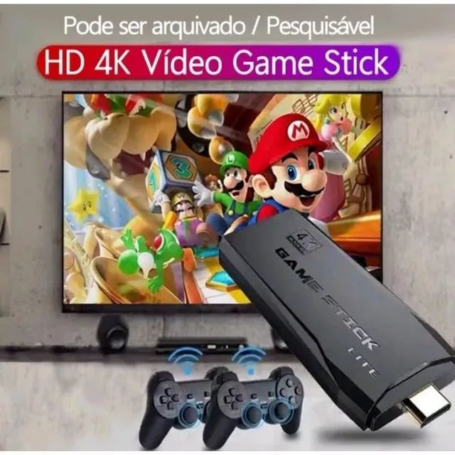 Game Stick Lite 4K + 20.000 Jogos Retrô, 9 Consoles, 2 Controles