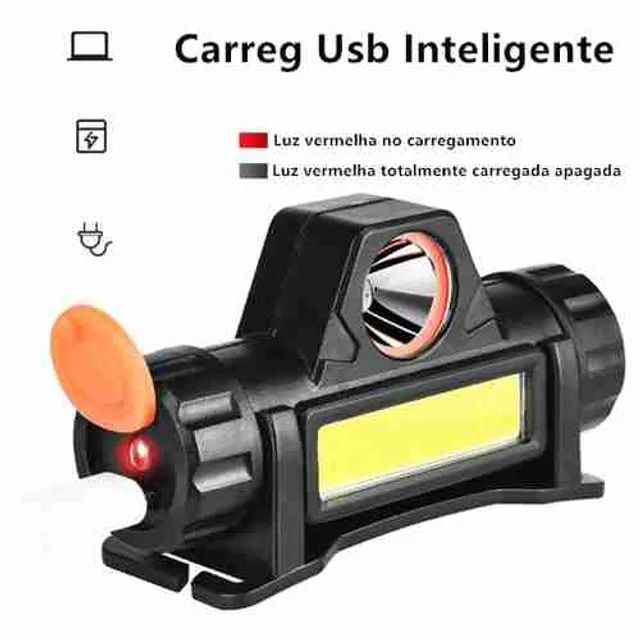 Lanterna de Cabeça Recarregável com Led COB para Caminhada Pesca Ciclismo - Foto 3