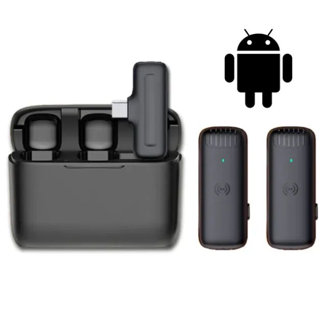 Microfone de Lapela Duplo Sem Fio Wireless Caixa de Carregamento USB-C Tipo C Android iPho