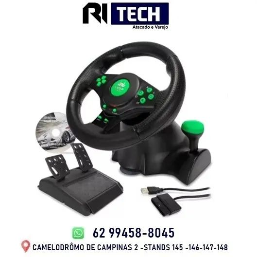 Volante Gamer de Vibração Pc Xbox 360 Ps2 Ps3 Câmbio e Pedal
