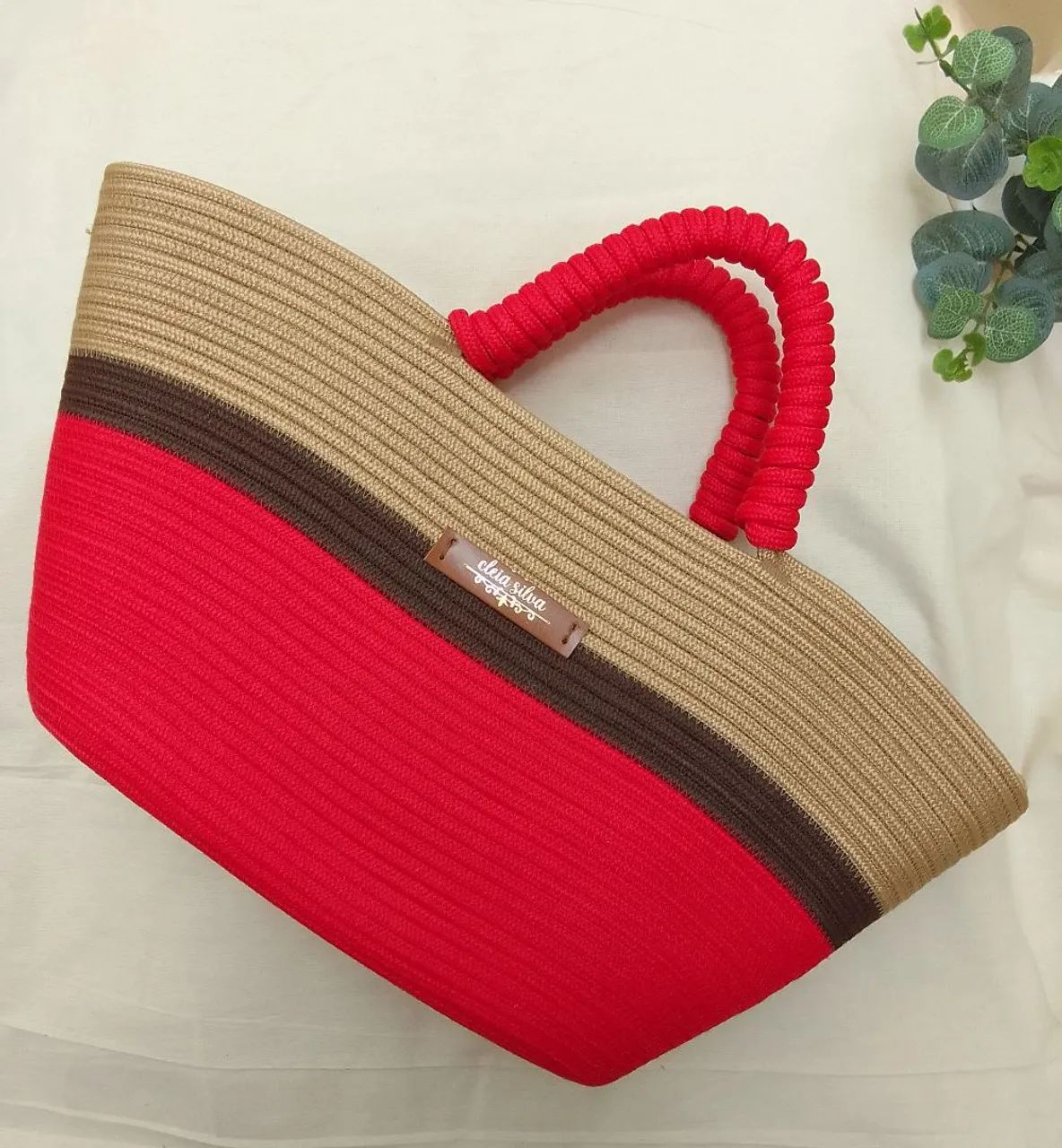 Bolsa de Praia em Bege e Vermelha - Foto 4