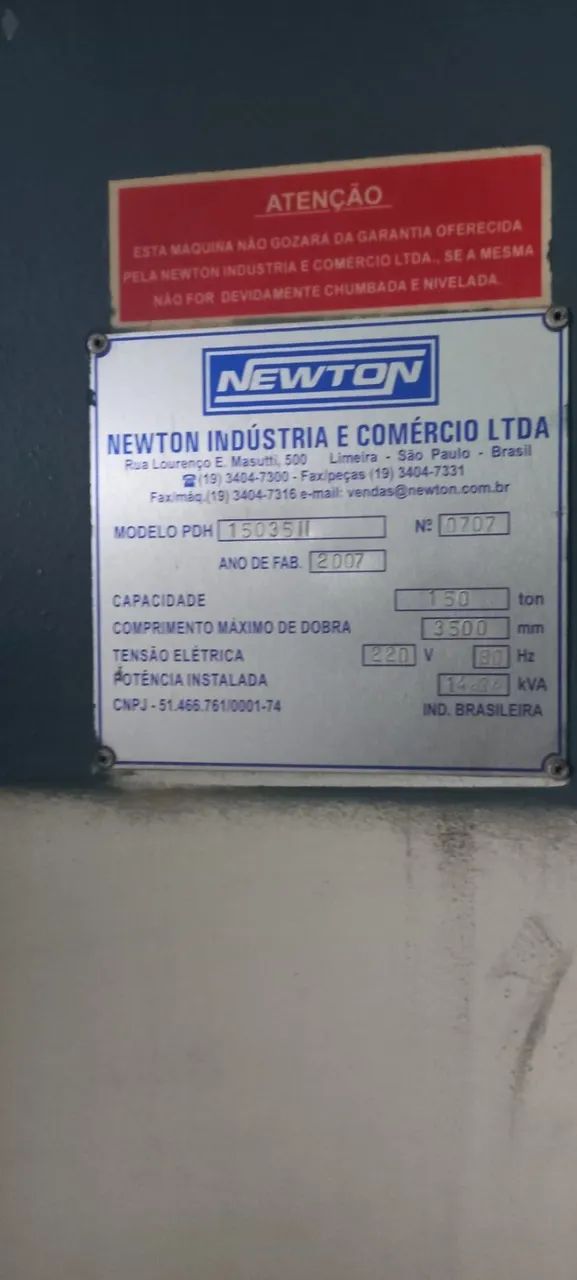 Prensa Dobradeira Hidráulica Newton PDH15035 II 3500x150 - Foto 5