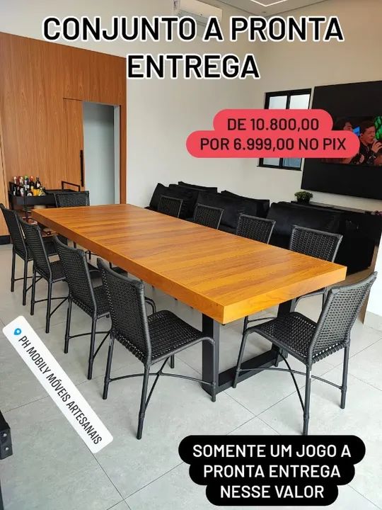 jogo de mesa com 10 cadeiras de alumínio com fibra sintética