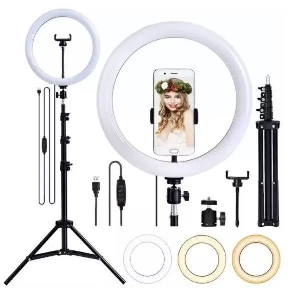 Ring Light Led Completo Iluminador Portátil Self 13' Polegadas com Tripé 2.10m - Foto 3