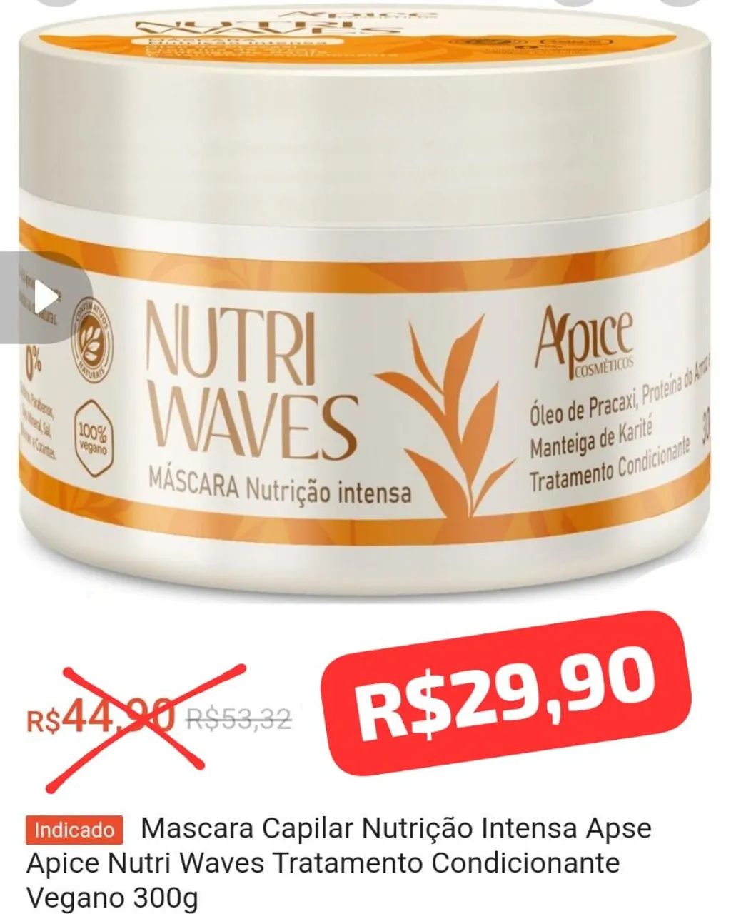 Máscara Capilar Nutrição Intensa Apice Nutri Waves - 300g