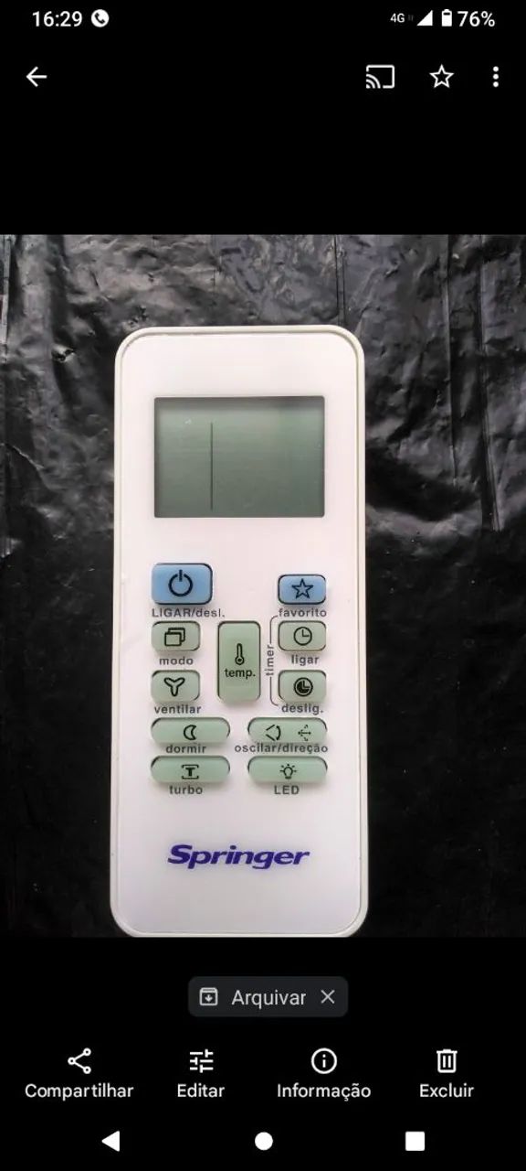 Controle Remoto Ar Condicionado Springer