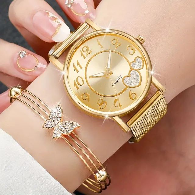 Kit relógios de quartzo dourado borboleta conjunto de jóias (sem caixa) - Foto 3