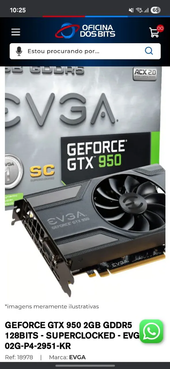Placa de Vídeo EVGA GeForce GTX 950 2GB GDDR5
