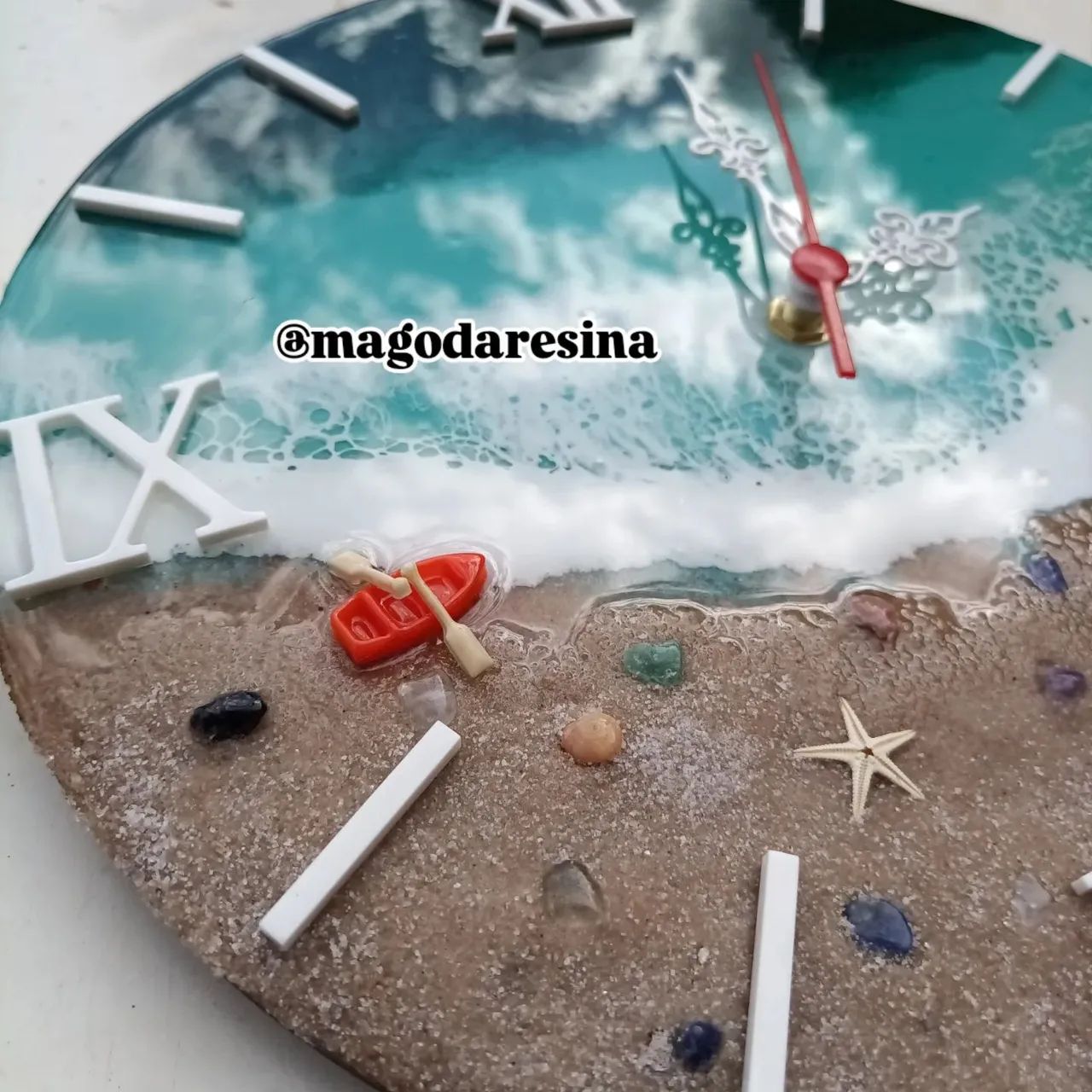 Relógio de Parede Praia Mar Oceano de Resina feito a mão Artesanal Único e Exclusivo Luxo - Foto 4