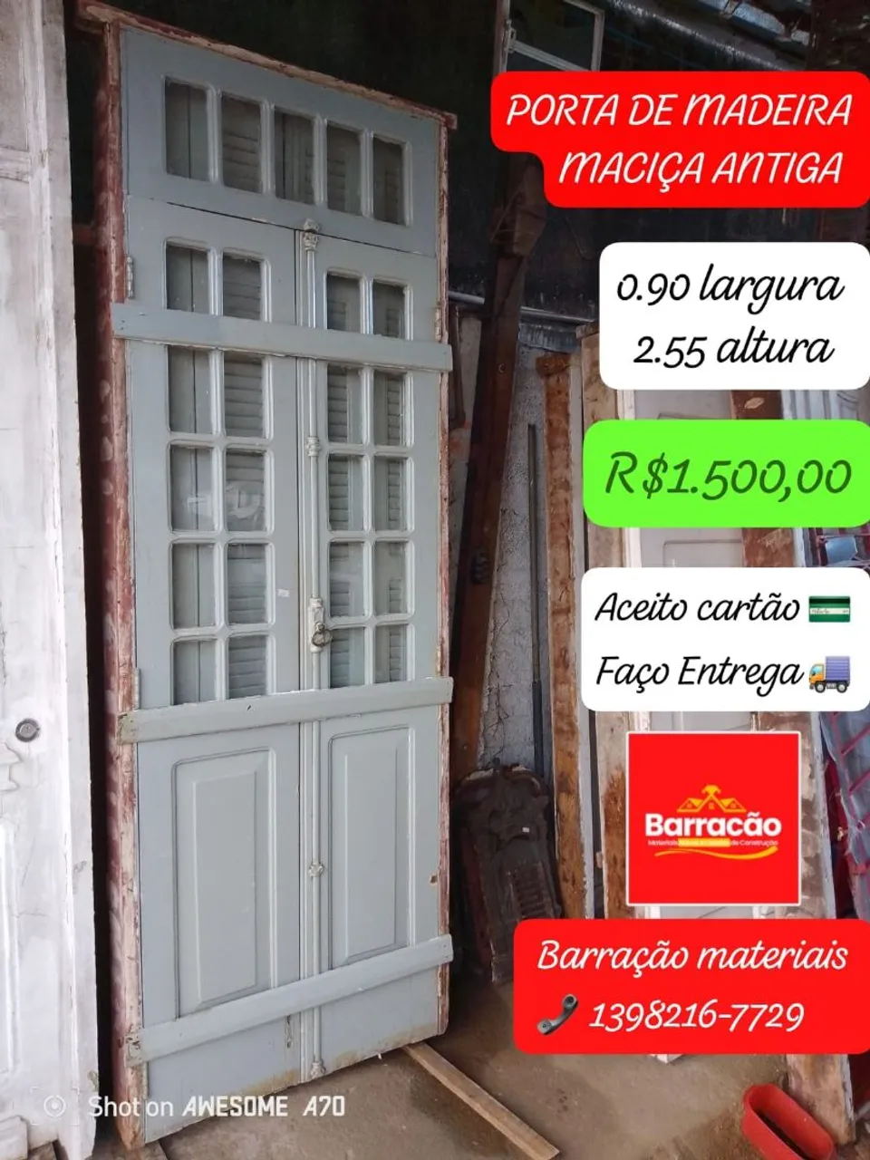 PORTA DE MADEIRA MACIÇA ANTIGA USADA EM ÓTIMO ESTADO.