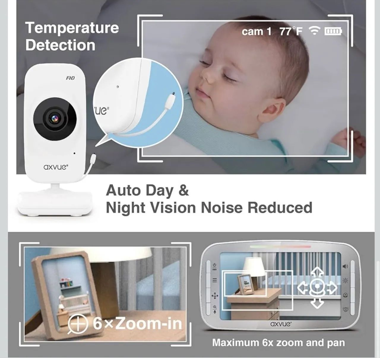 Monitor de vídeo para bebê, 1080P 5,5" HD Display, tela IPS, 2 câmeras HD - Foto 5