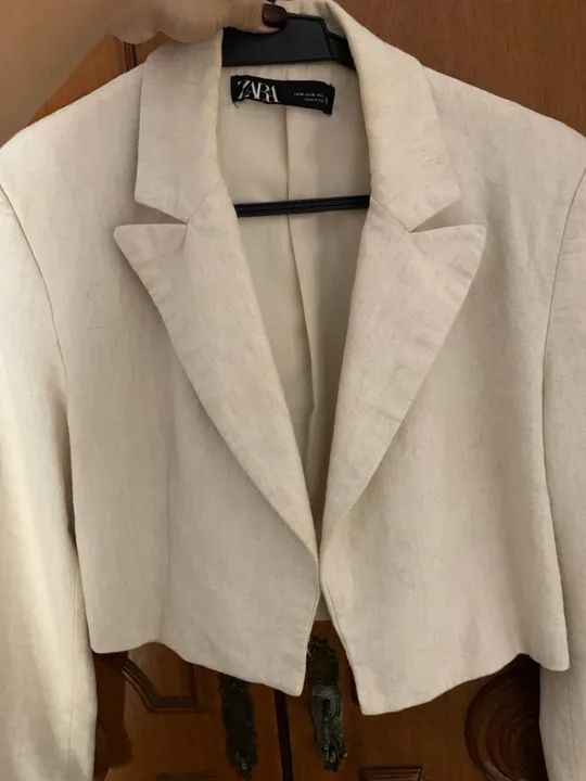 Blazer Cropped Zara Linho Off - Foto 3