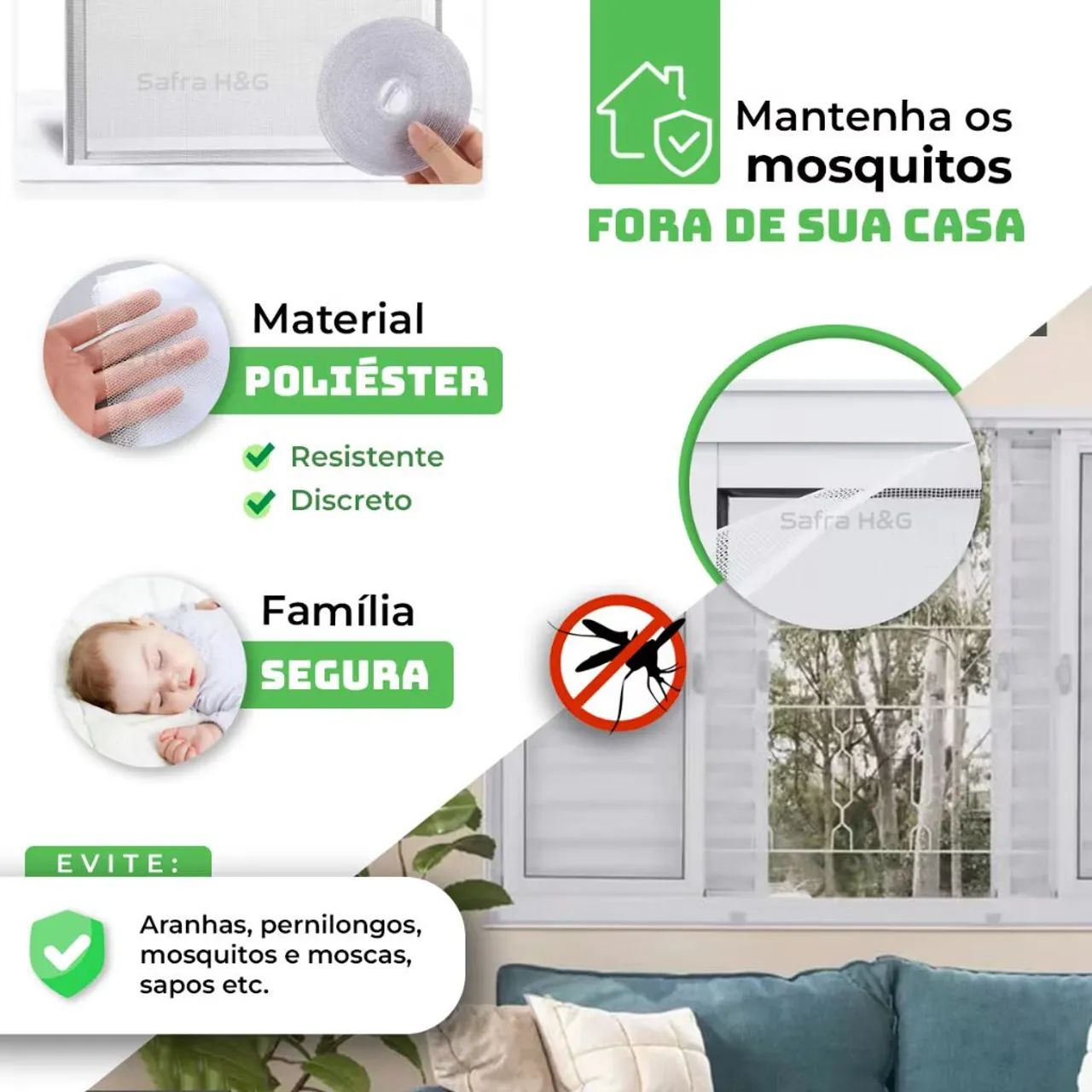 Tela Mosquiteira para Janela Proteção Contra Insetos - Foto 2