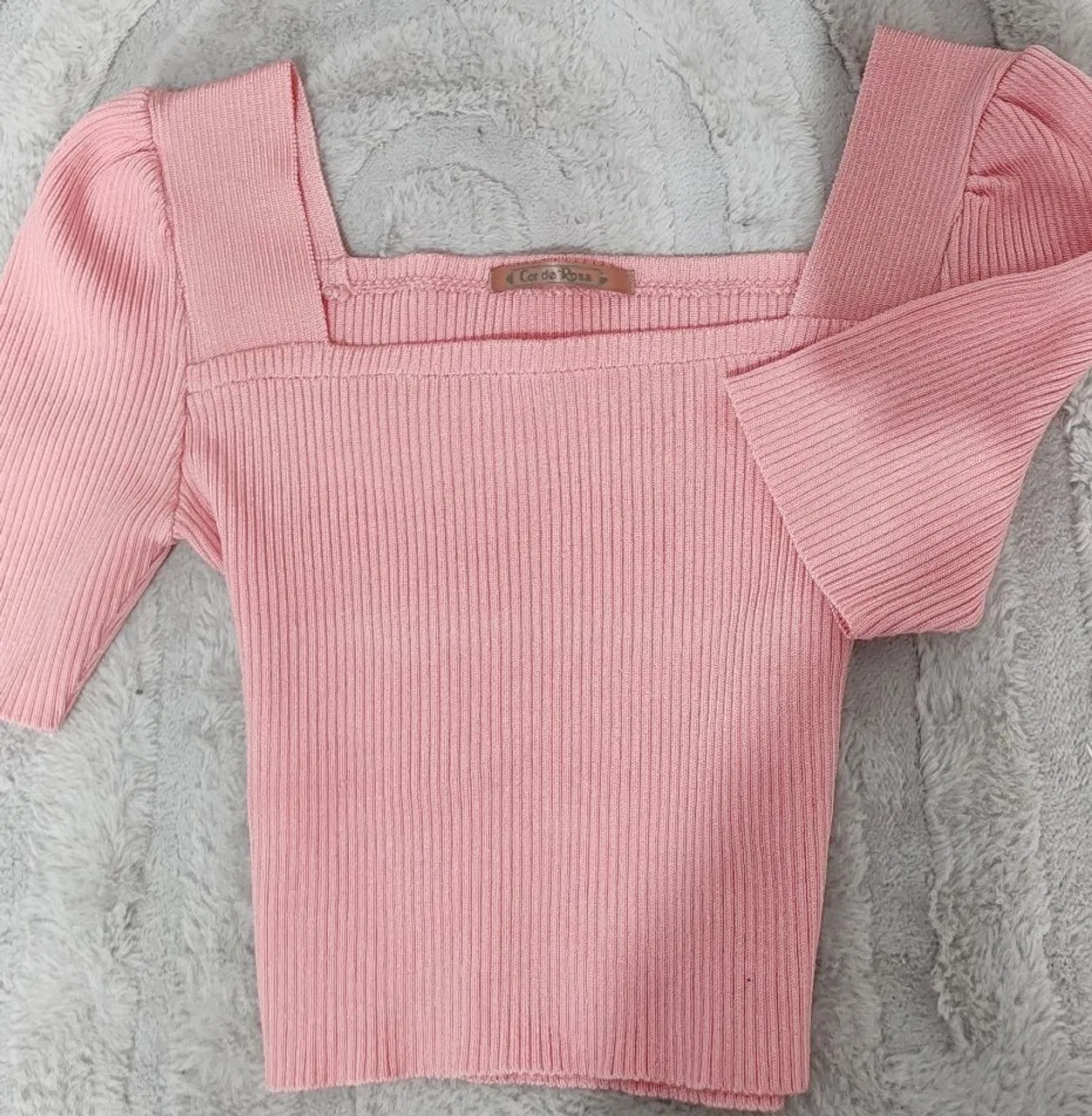 Blusa Tricot Manga Curta Rosa - Cor de Rosa