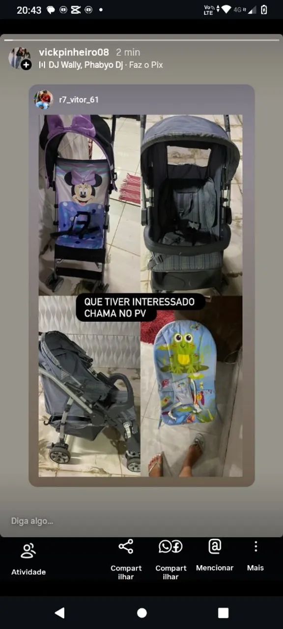 Carrinho de bebê e cadeirinha de balanço 