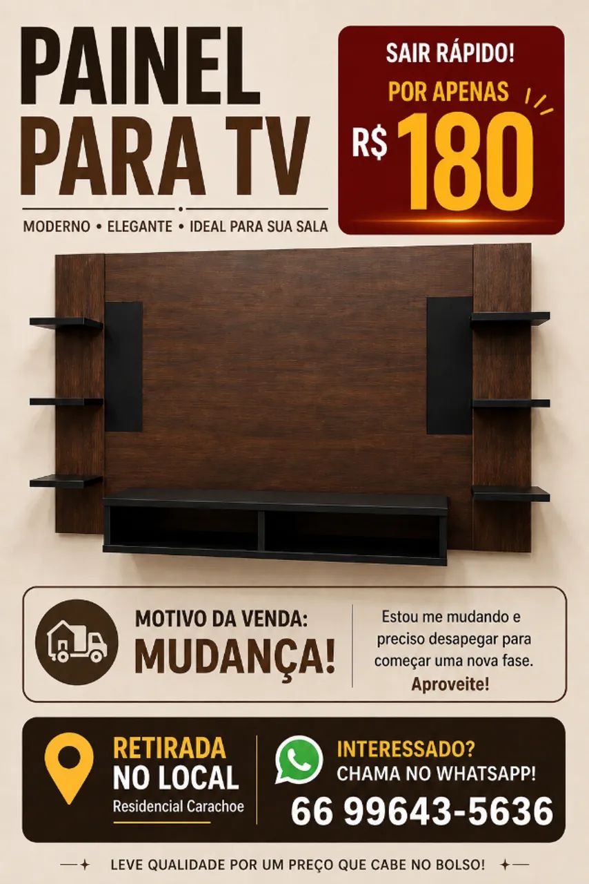 Painel para TV com acabamento madeira escuro MDF 