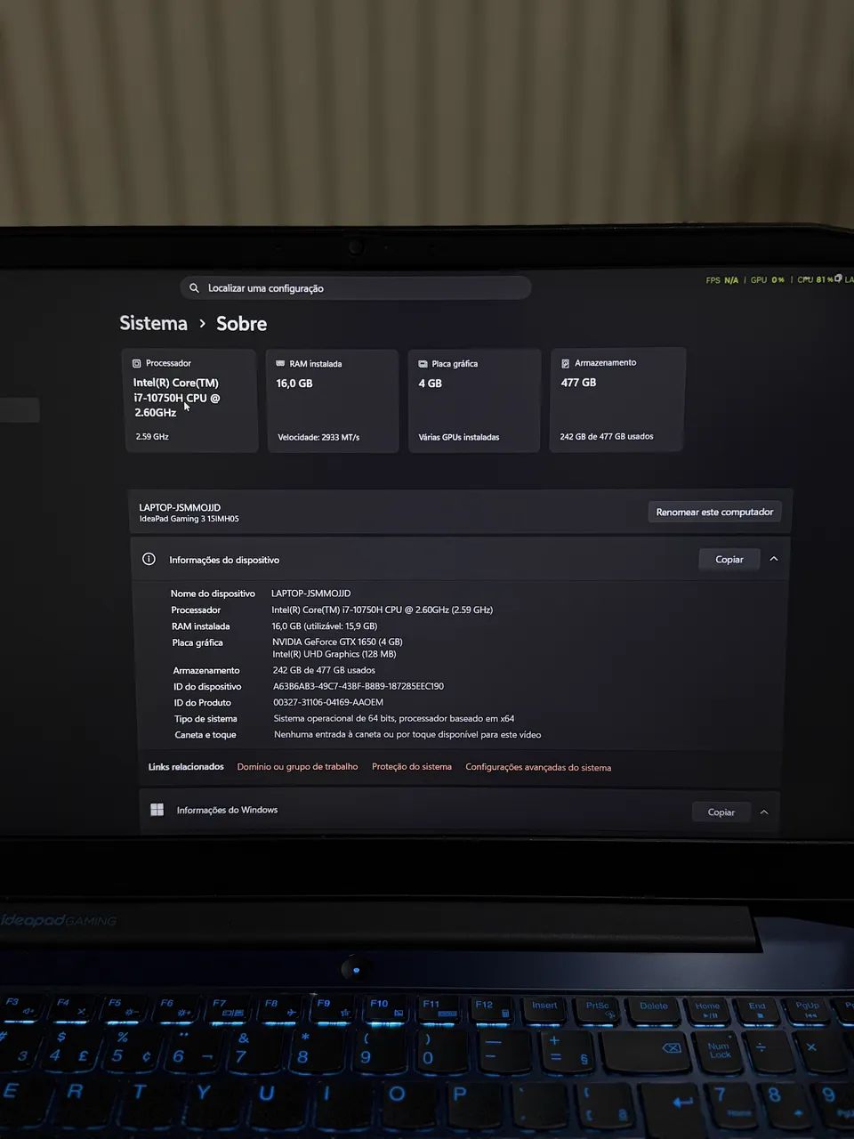 Notebook IdeaPad Gaming 3 15IMH05 - Foto 4