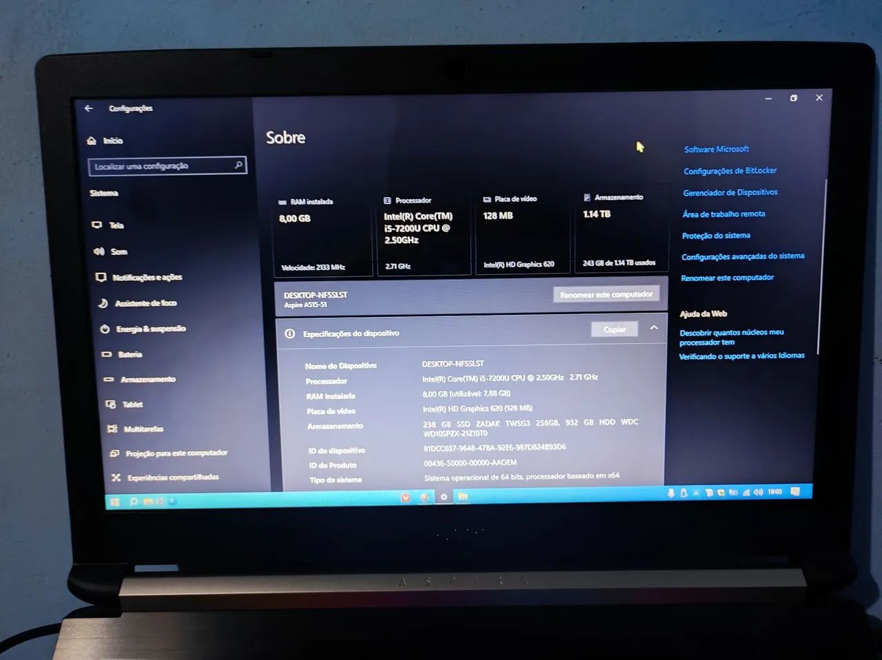 Notebook Acer aspire 5 a515-51-56k6 - Foto 3