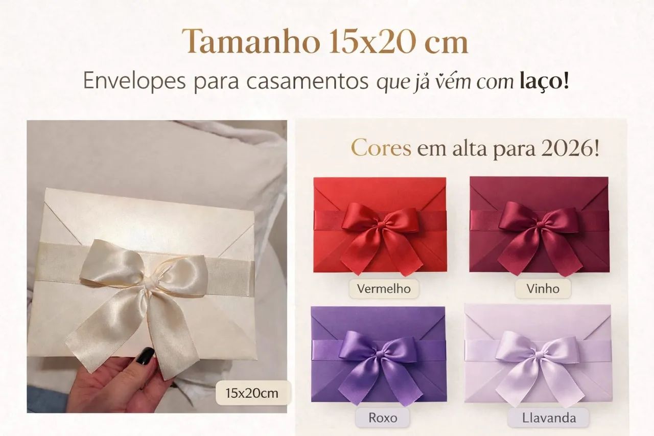 ENVELOPE PARA CONVITE DE CASAMENTO 15X20 CM COM LAÇO DE CETIM