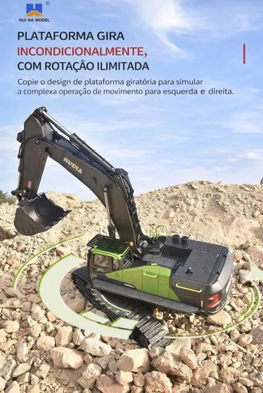 Excelente kit ex profissional: escavadeira Huina 1593 + caminhão basculante Huina 1536 - Foto 5