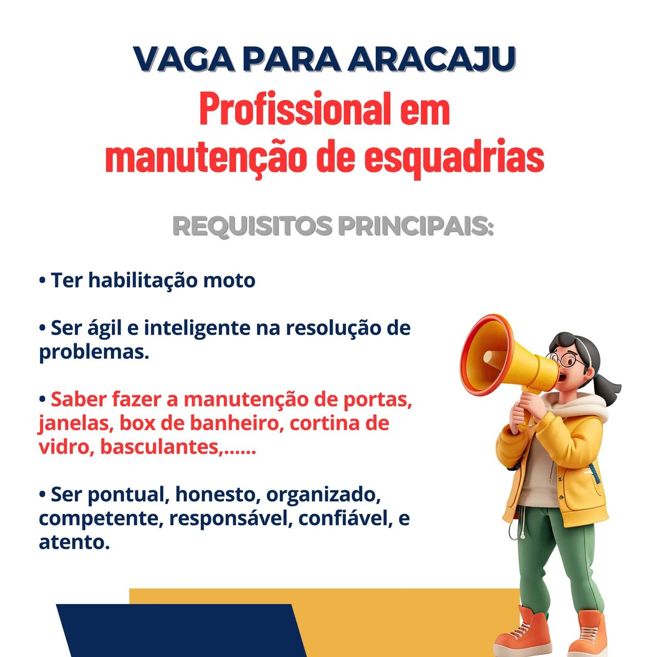 VAGA PARA PROFISSIONAL EM ESQUADRIAS DE ALUMÍNIO E VIDRO
