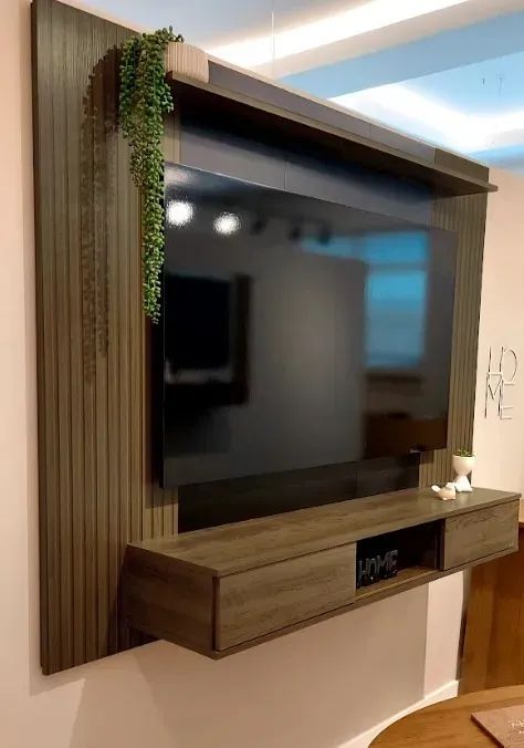 Painel TV até 75" com Rack e Prateleira Preto com Ripado 176cm  - Foto 4