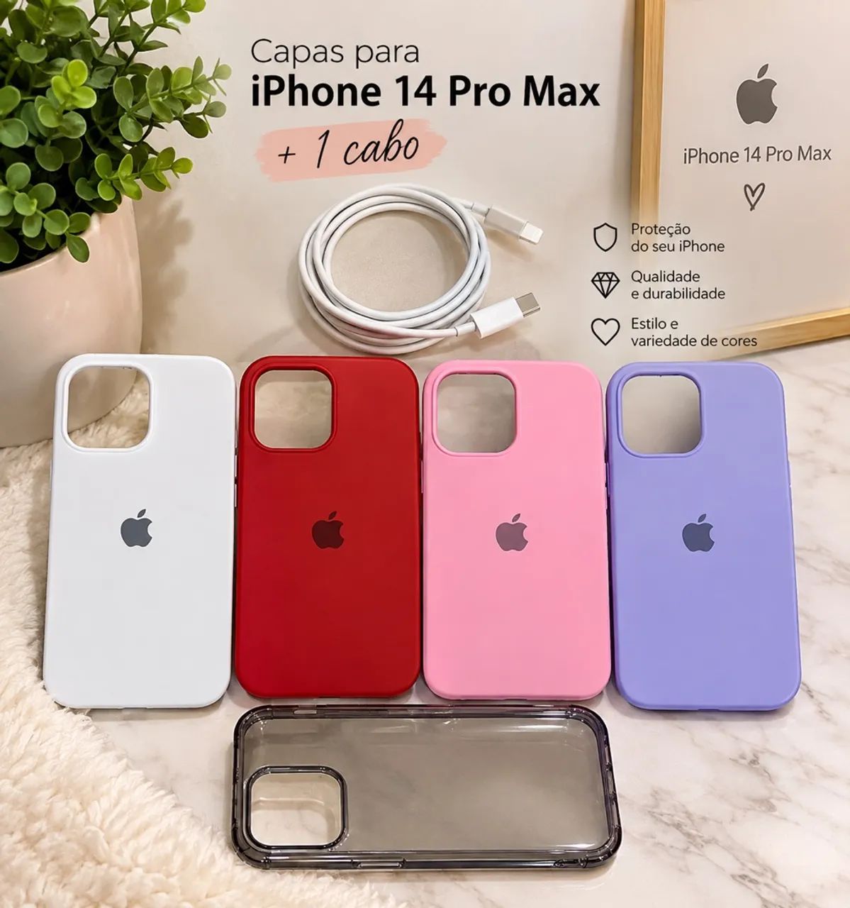 Capinha de celular 14 pro Max e cabo Unidade 20$