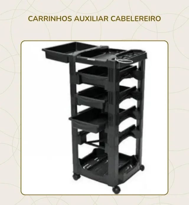 Carrinho auxiliar de cabeleireiro preto com rodinhas