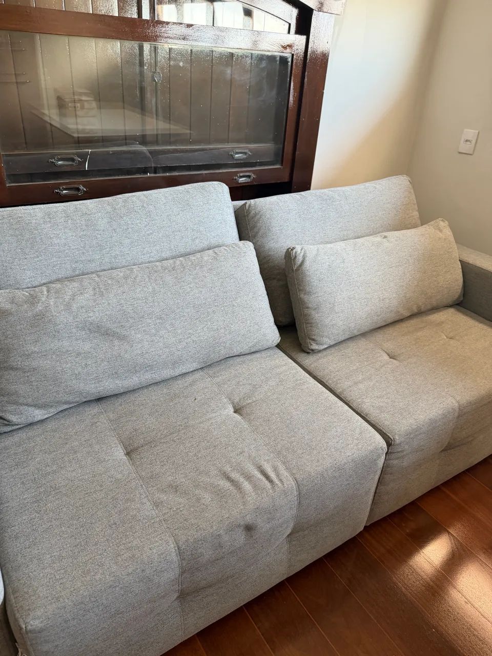 Sofá luxo de linho reclinável cama cinza  - Foto 4