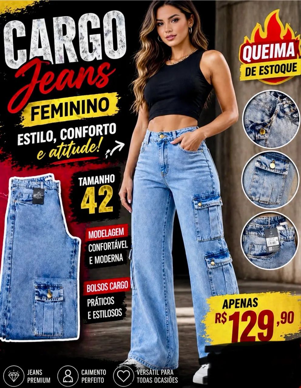 Calça gargo Jeans da marca Parágrafo Denin