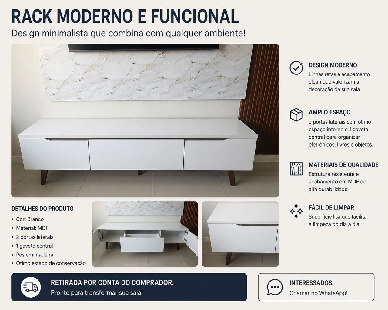 Rack branco moderno - 180 x 40 cm