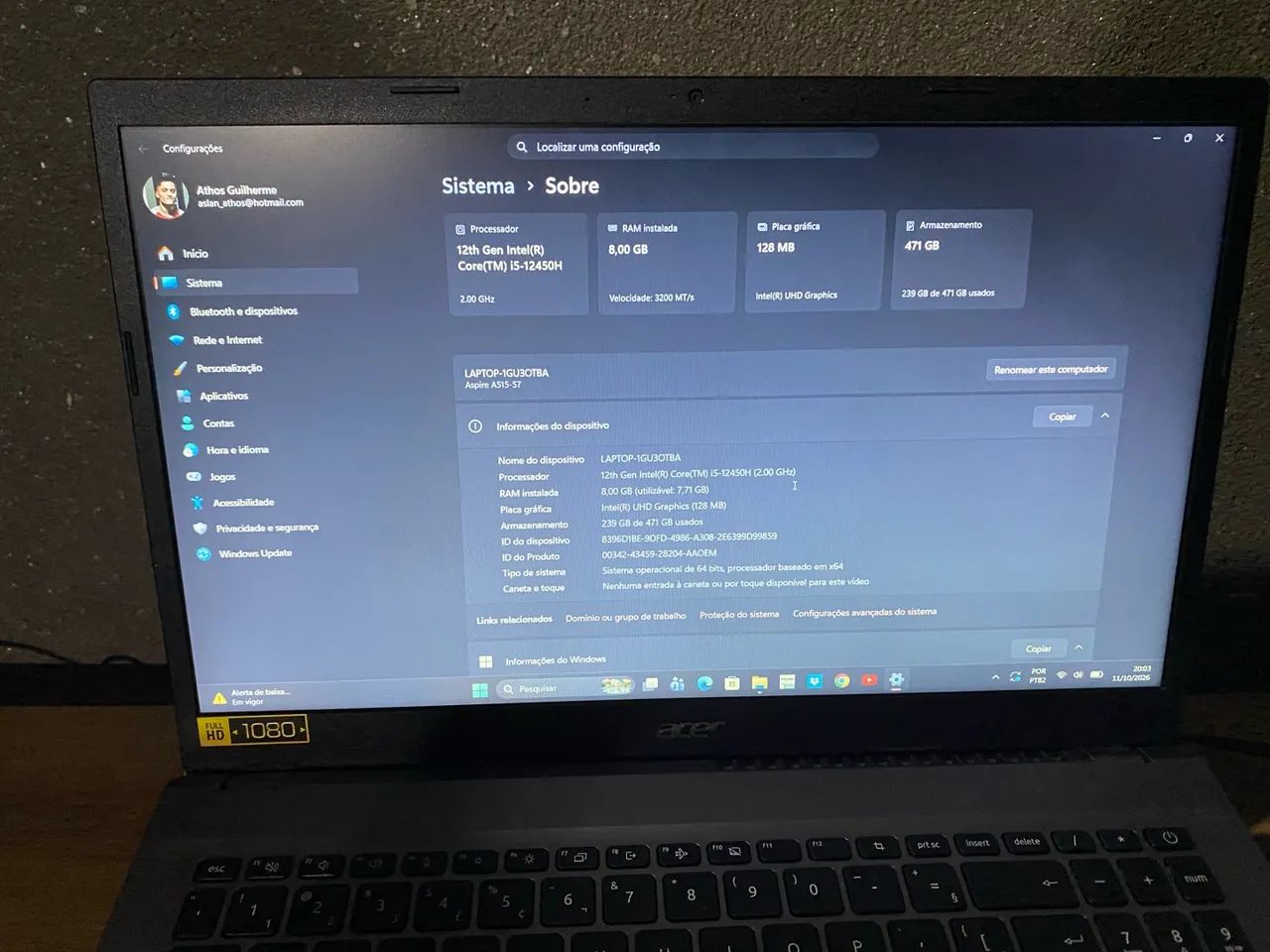 Notebook acer aspire 5