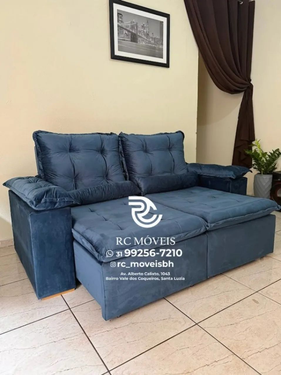 Sofá Retrátil e Reclinável 2m pillow 16cm  - estofamento tecido veludo - Foto 2