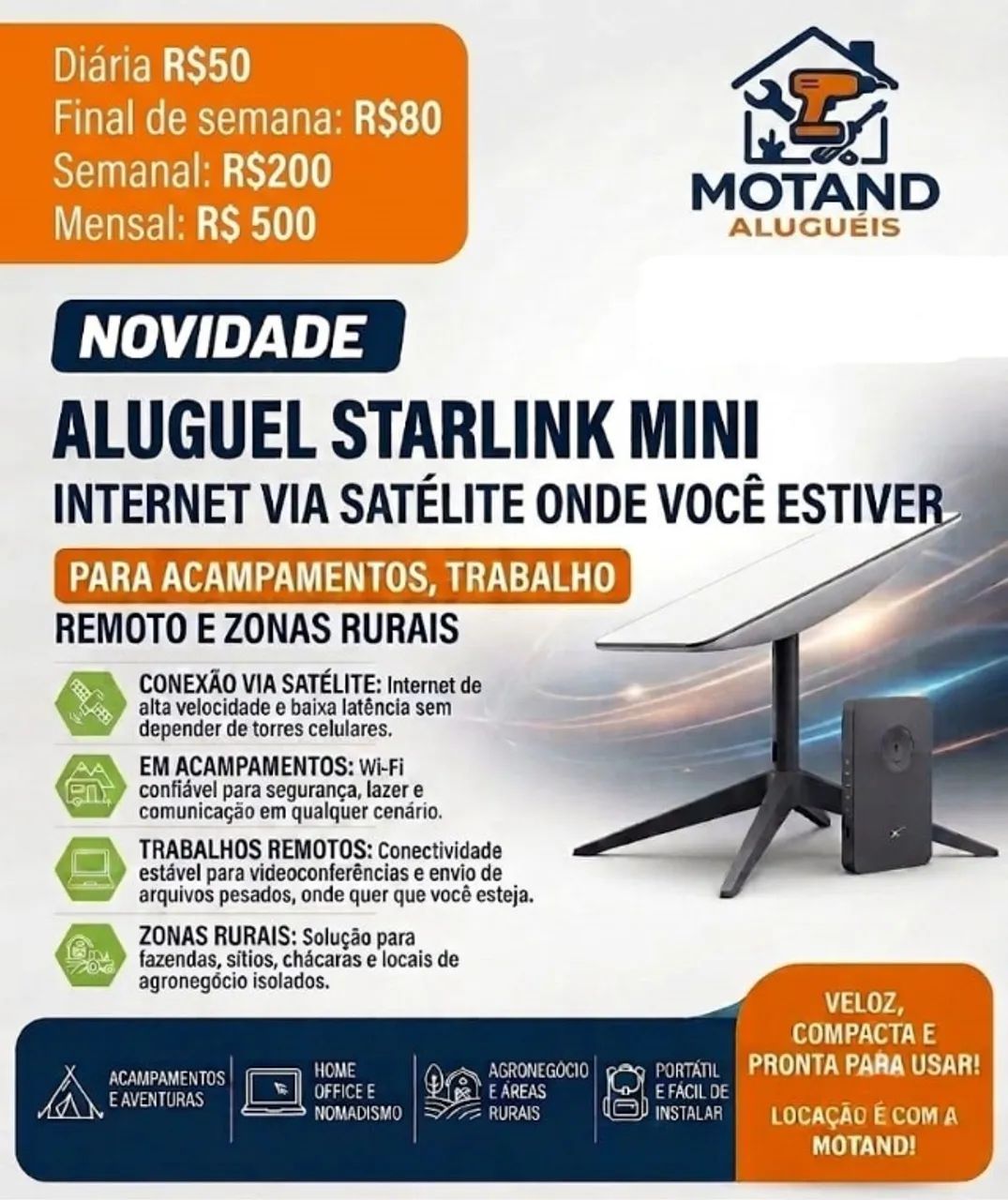 Aluguel de Antena Starlink - Internet de Alta Velocidade em Qualquer Lugar!