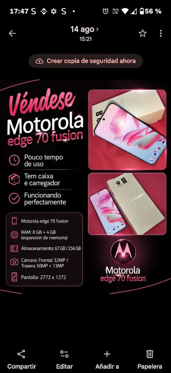 Vendo Motorola Edge 70 fusion 