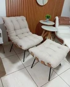 Poltrona Costela C/Puff Tecido Linho - (Entregamos)!! - Foto 2