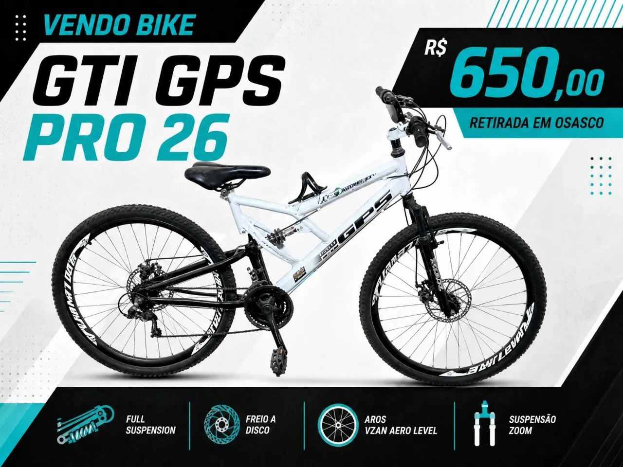 Bicicleta GPS - Aro 26 - Dupla Suspensão - Branca