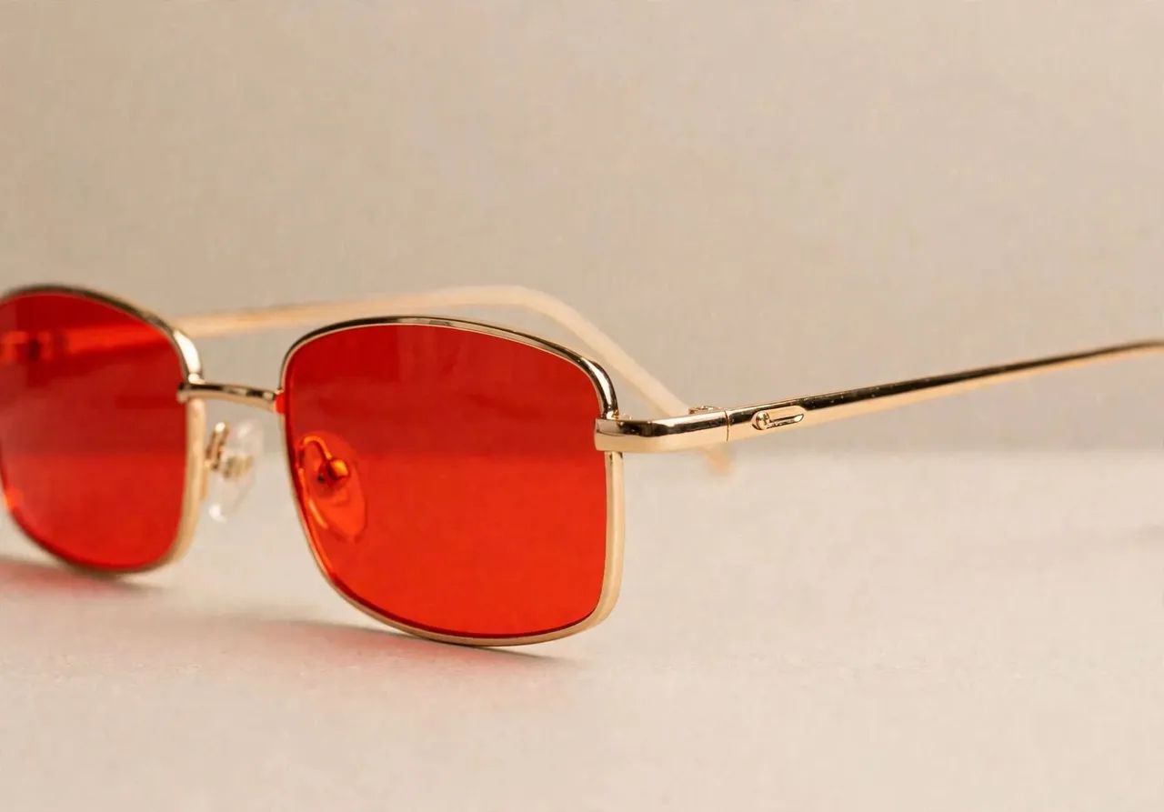 Óculos de sol quadrado lentes vermelhas - Foto 3