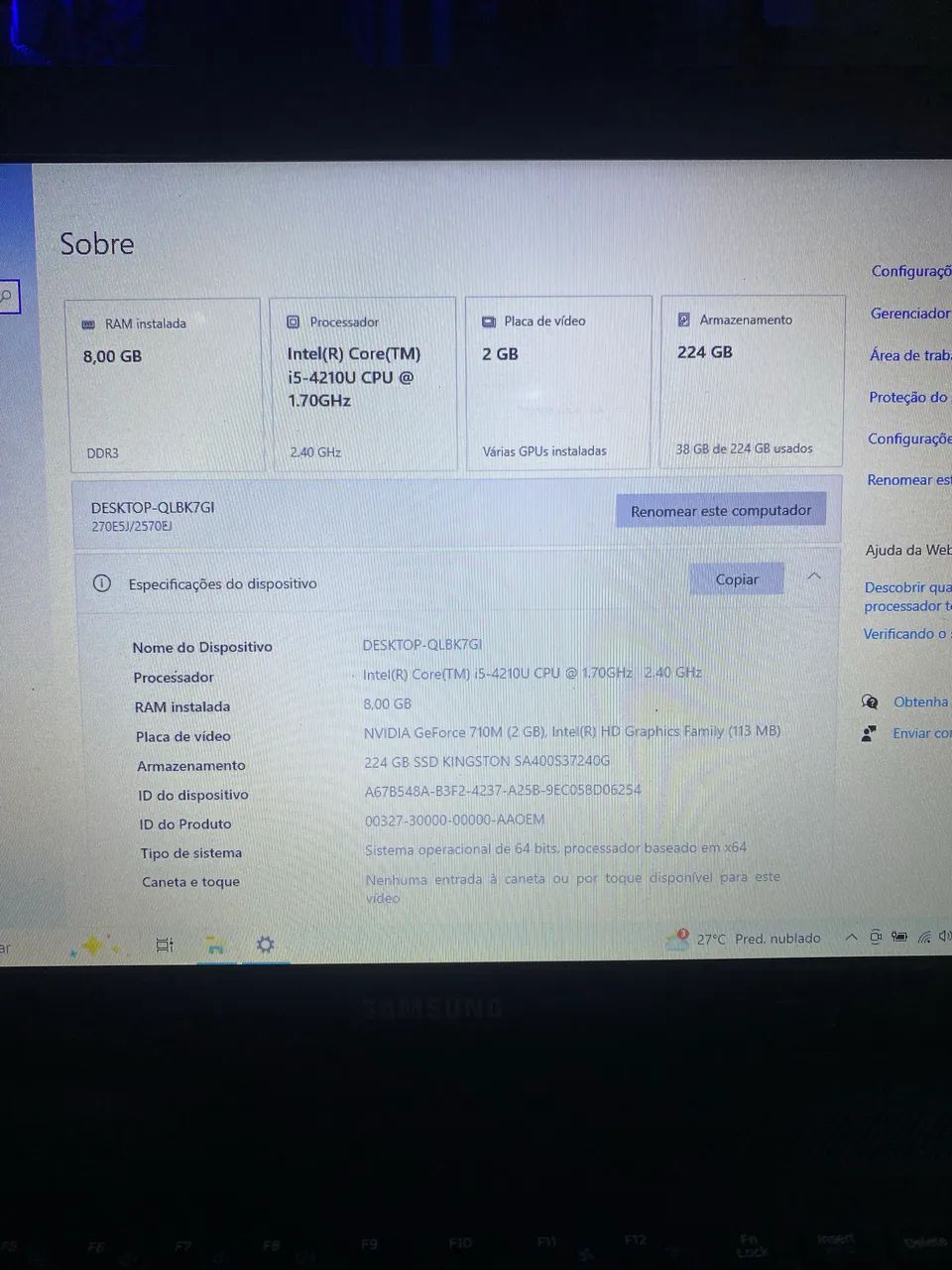 Notebook Samsung - i5 4ª Geração / 8GB RAM / SSD 240GB - Foto 3