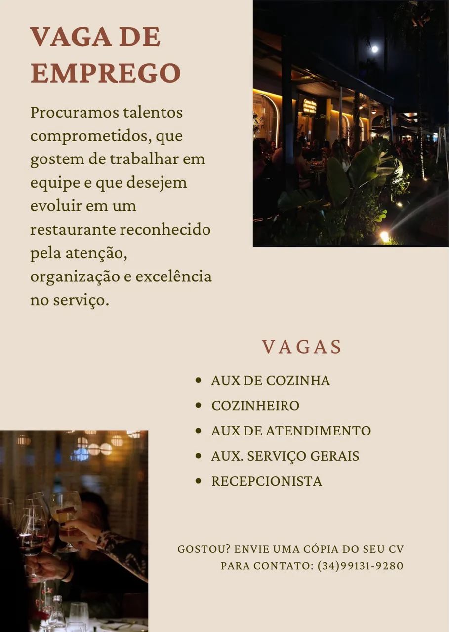 VAGA NO SETOR DE RESTAURANTE 