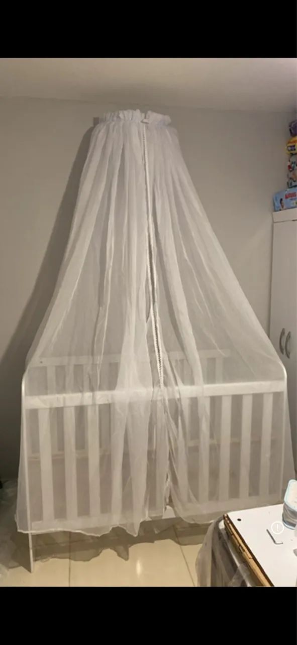 Berço 3 em 1 grande e dossel com mosqueteiro de tule - Foto 2