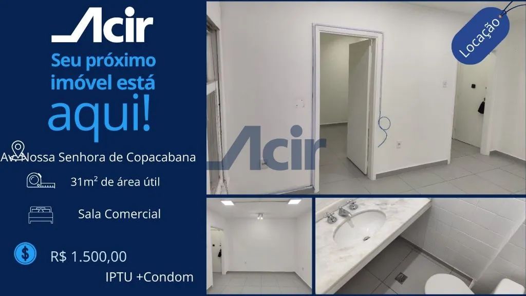 Sala Comercial para Alugar em Copacabana, Rio de Janeiro