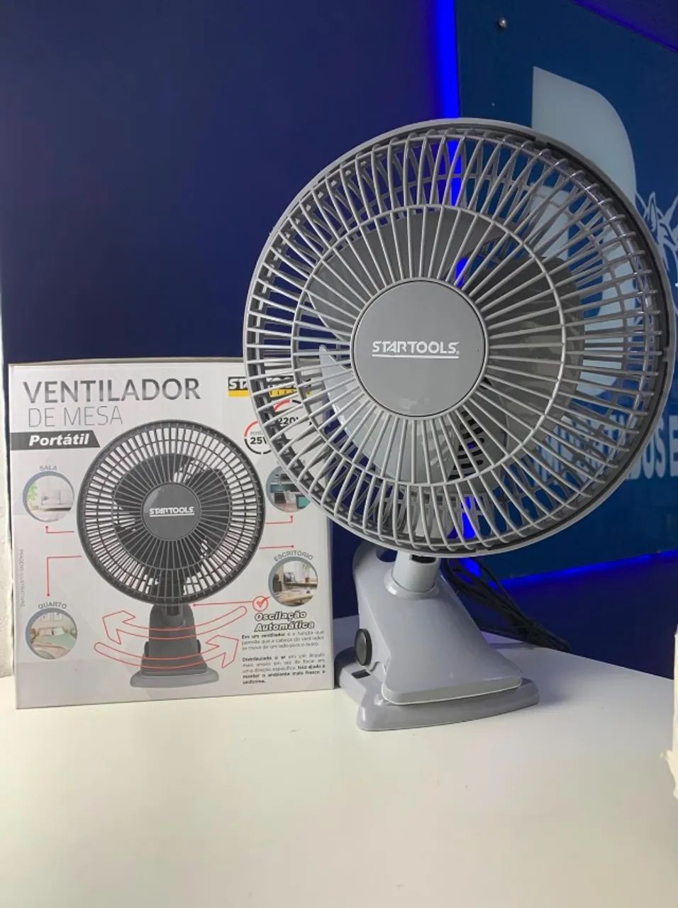 Ventilador de Mesa Portátil Startools 220V com Oscilação Automática e Base Prendedor Cinza - Foto 2