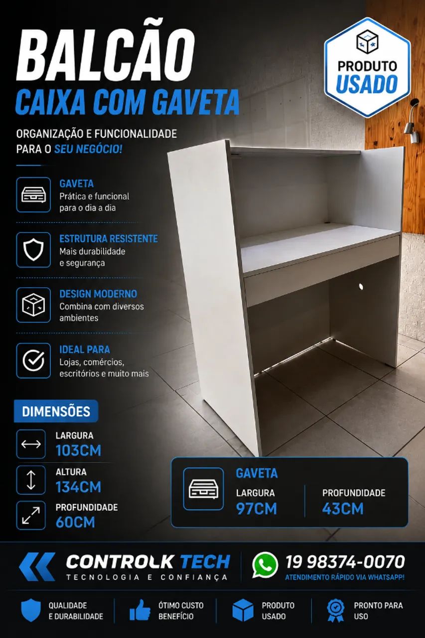 Balcão Caixa Branco com Gaveta