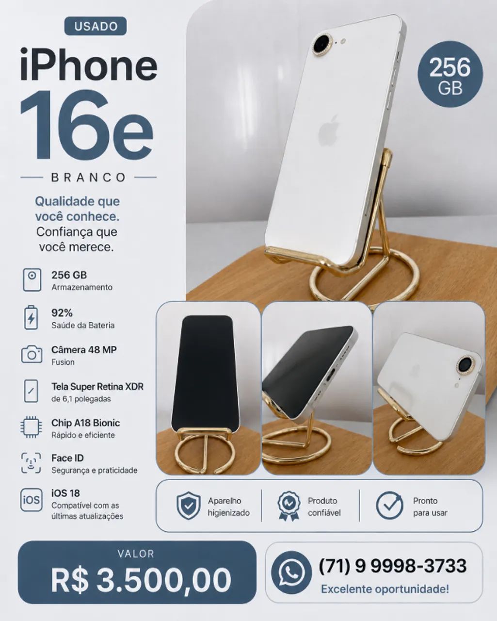 Iphone 16e usado 256gb branco 