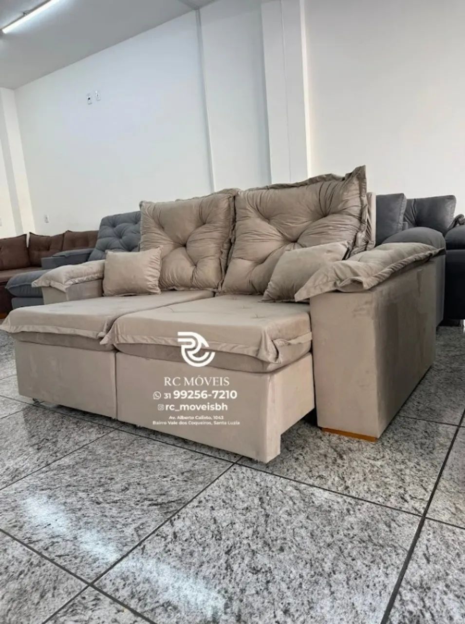 Sofá Retrátil e Reclinável 2m pillow 16cm  - estofamento tecido veludo - Foto 5