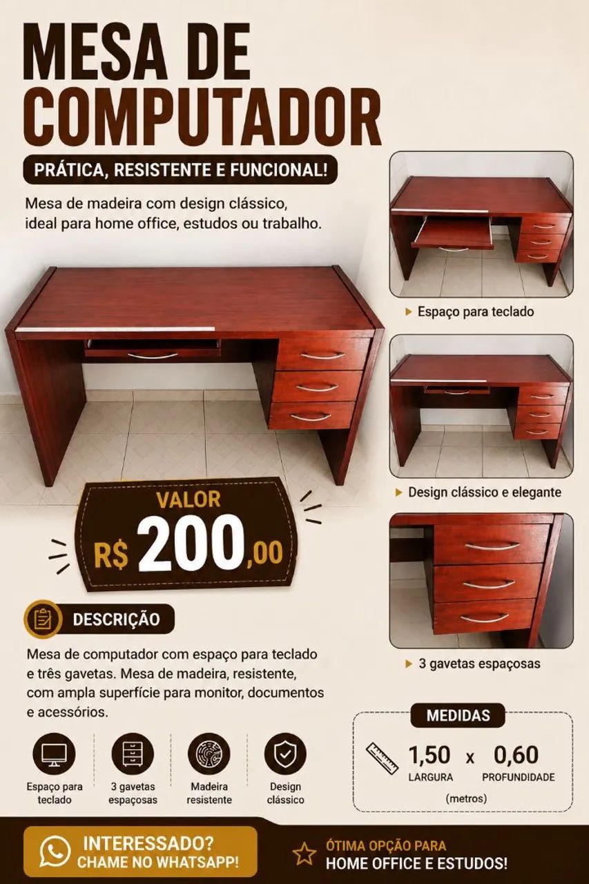 Mesa de madeira para notebook 