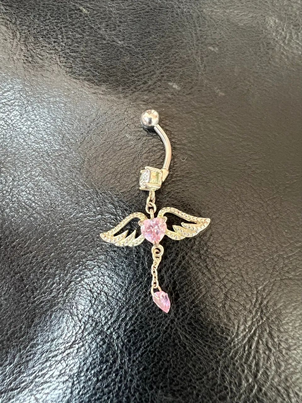 Piercing de umbigo em prata, zircônia rosa e haste em aço cirúrgico  - Foto 2