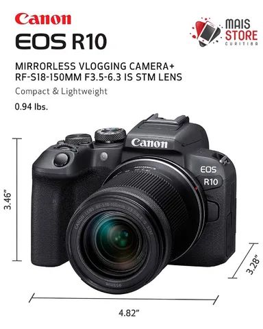 Canon EOS R10 RF-S 18-150mm STMキット Câmera Canon Eos R10 Kit 18-150MM Is STM Novos/Lacrados - Câmeras